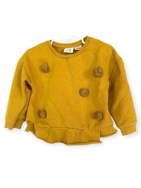 Zara BabyGirl Mustard Pom Pom Sweatshirt With Rolled Hem Size 3/4 Years Boho